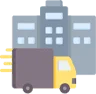 Moving truck in front of a commercial building