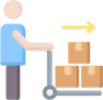 Person pushing a hand truck loaded with moving boxes